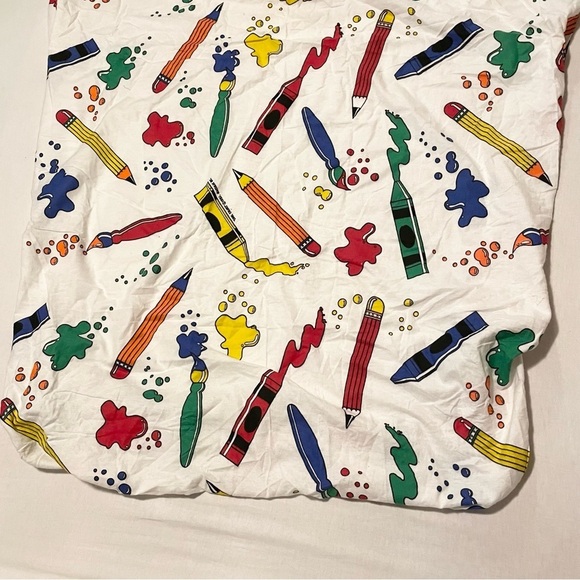 Vintage Multi Coloured Crayon and Pencil Patterned Twin Fitted Sheet - Picture 6 of 16